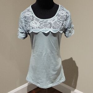 H&M Light Blue Lace Short Sleeve Top